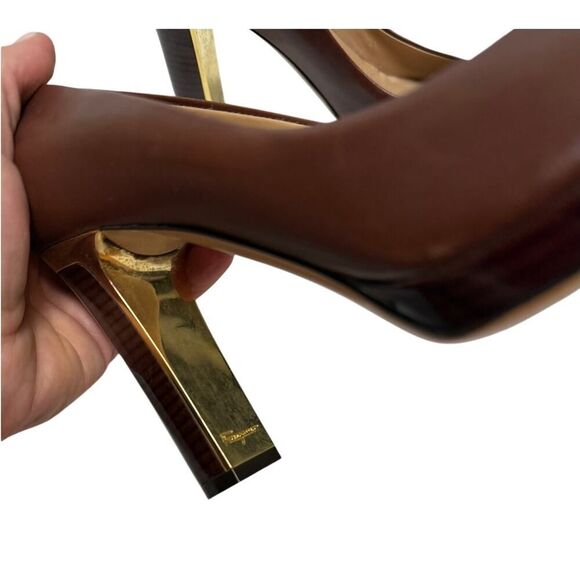 Salvatore Ferragamo Brown Tamina Heels Sz. 7 - Picture 4 of 9